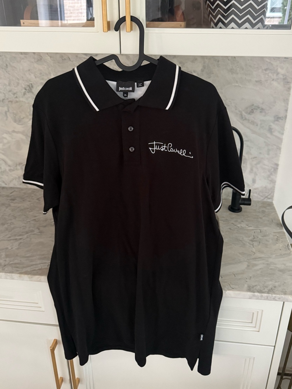 New Just Cavalli Black Polo with White Piping size XL